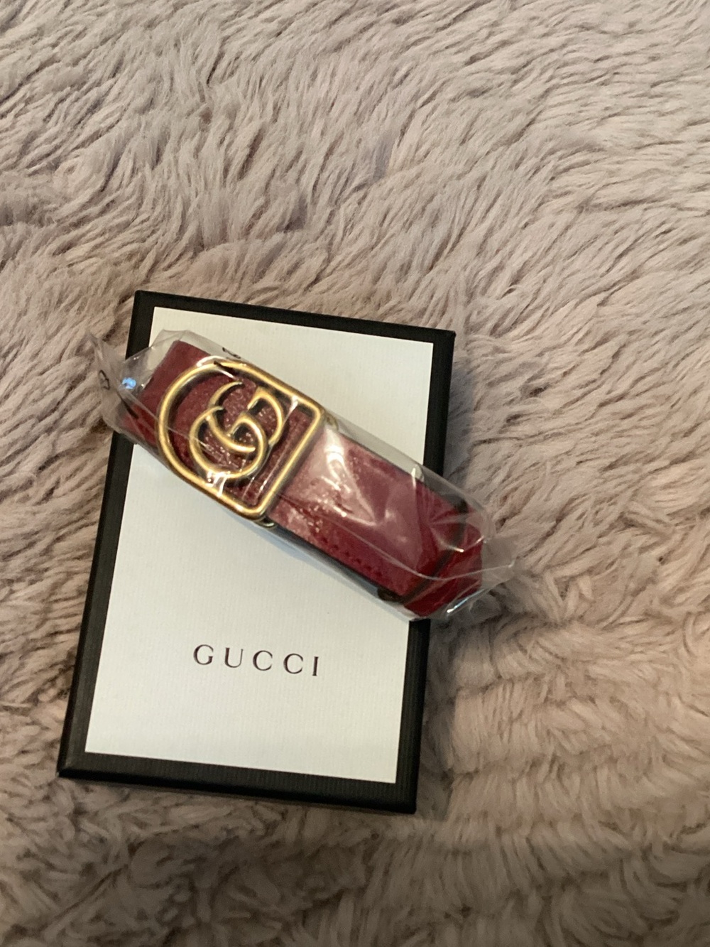 Gucci Burgundy Leather Double G Buckle Belt